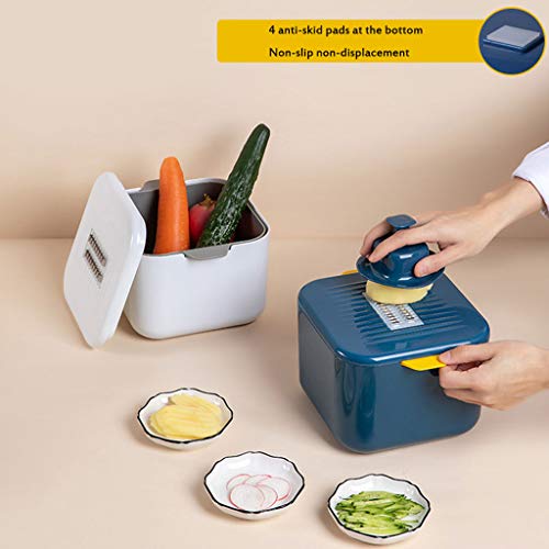 JIN Cortador de Verduras Cortador y Rallador, Mandoline Slicer Cortador de Alimentos multifunción, con 4 Cuchillas de Acero Inoxidable, guardamanos, Picadoras de Verduras,Blue