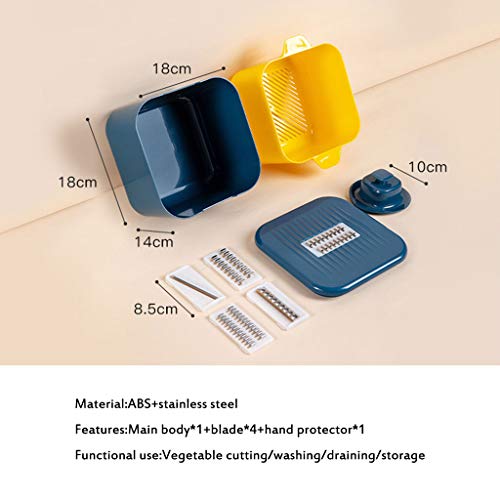 JIN Cortador de Verduras Cortador y Rallador, Mandoline Slicer Cortador de Alimentos multifunción, con 4 Cuchillas de Acero Inoxidable, guardamanos, Picadoras de Verduras,Blue