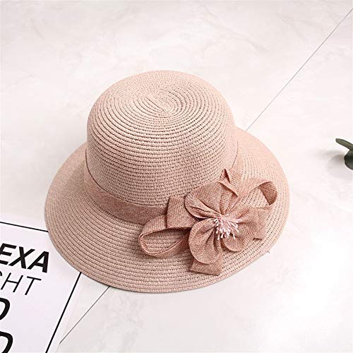 JINRONG Sombrero Femenino De Verano Pequeño Sin Fermentar Flores De ala Ancha Shuck Shading del Sombrero De La Playa De Protección Solar Minimalista Viajes (Color : Pink)