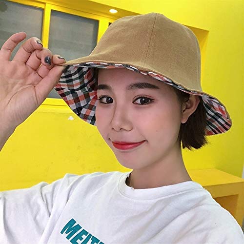 JINRONG Sombrero Rueca Sombrero del Verano Japonés Fresca Pequeña Salvaje Sólido A Cuadros De Color De Doble Cara Shade Fold Ollas Cap Influjo De Estudiantes (Color : Pink, Size : M 56-58cm)