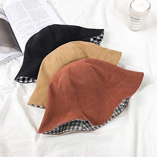 JINRONG Sombrero Rueca Sombrero del Verano Japonés Fresca Pequeña Salvaje Sólido A Cuadros De Color De Doble Cara Shade Fold Ollas Cap Influjo De Estudiantes (Color : Pink, Size : M 56-58cm)