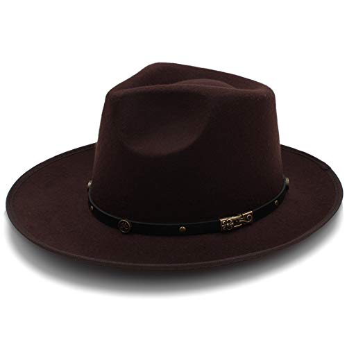 Jiuyue-hats Sombrero Femenino 2019 Sombrero Fedora, Mujer Hombre Mujer Lana Invierno M Carta Jazz Sombrero Ancho Gran Rosa Vaquero Panamá Sombrero (Color : Café, tamaño : 56-58cm)