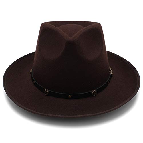 Jiuyue-hats Sombrero Femenino 2019 Sombrero Fedora, Mujer Hombre Mujer Lana Invierno M Carta Jazz Sombrero Ancho Gran Rosa Vaquero Panamá Sombrero (Color : Café, tamaño : 56-58cm)