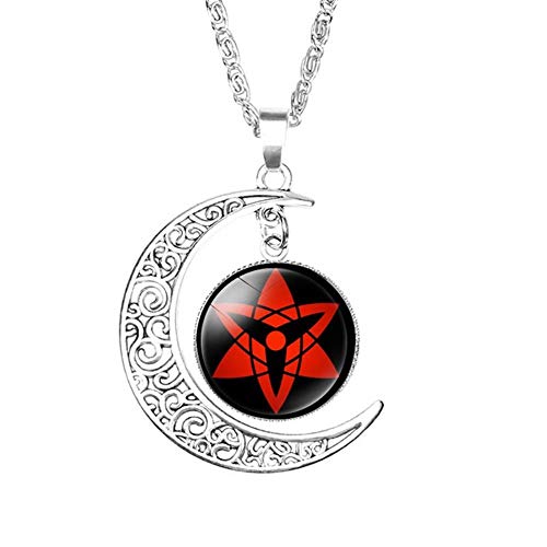 JJZZ Anime Japonés Naruto Media Luna Estrella De Seis Puntas Escritura Ojo Redondo Colgante Collar Cosplay Cadena De Clavícula para Hombres Y Mujeres 354