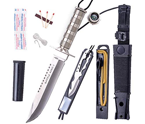 JKR 602- Cuchillo de Supervivencia, Modelo Battle King I, Funda Nylon-PVC Rígida, Kit Supervivencia.