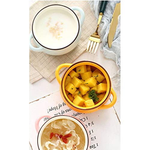 JLWM Cuenco para Sopa con 2 Asas, Cuencos para Sopa Tazón De Porcelana Cerámico Horno Microonda Cocina Mini Pequeño para Desayuno Leche Fruta Ensalada Postre Horneando Color Liso-Amarillo