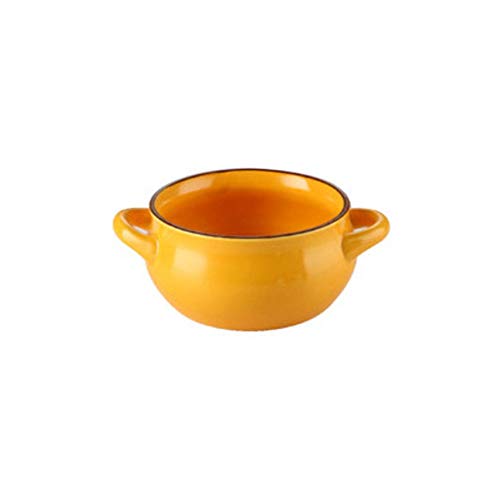 JLWM Cuenco para Sopa con 2 Asas, Cuencos para Sopa Tazón De Porcelana Cerámico Horno Microonda Cocina Mini Pequeño para Desayuno Leche Fruta Ensalada Postre Horneando Color Liso-Amarillo