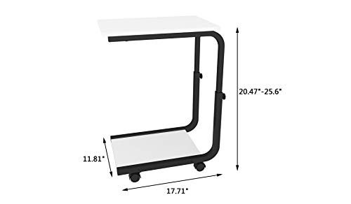 JOISCOPE Mesa Auxiliar con Ruedas, Mesa móvil de Estilo Industrial, Adecuada para Espacios pequeños, alcoba, Sala de Estar, Dormitorio, Oficina (Blanco)