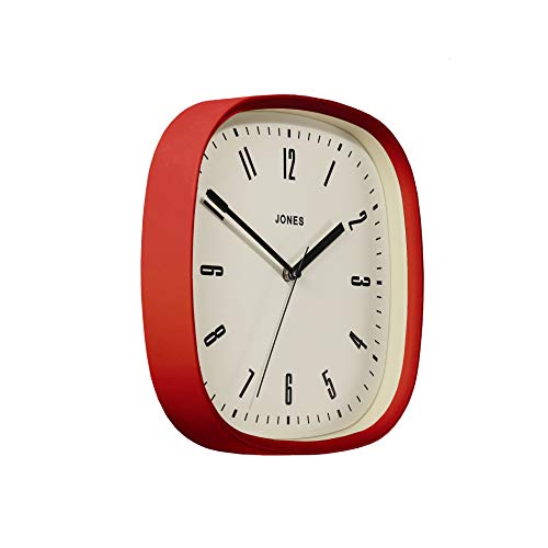 JONES CLOCKS® Marvel, Reloj de Pared Retro Cuadrado con Estuche de Colores para Cocina Comedor Sala de Estar u Oficina 30cm (Rojo)