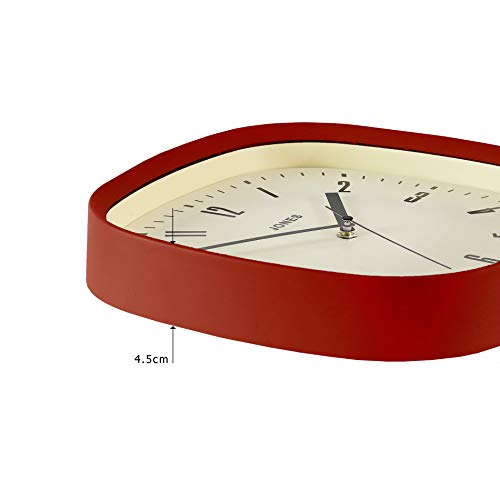 JONES CLOCKS® Marvel, Reloj de Pared Retro Cuadrado con Estuche de Colores para Cocina Comedor Sala de Estar u Oficina 30cm (Rojo)