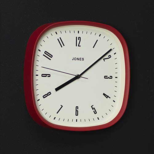 JONES CLOCKS® Marvel, Reloj de Pared Retro Cuadrado con Estuche de Colores para Cocina Comedor Sala de Estar u Oficina 30cm (Rojo)