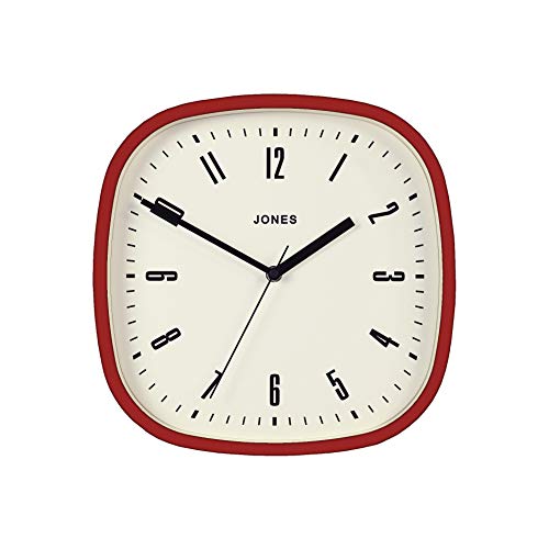 JONES CLOCKS® Marvel, Reloj de Pared Retro Cuadrado con Estuche de Colores para Cocina Comedor Sala de Estar u Oficina 30cm (Rojo)