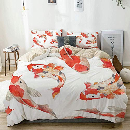 jonycm Ropa De Cama De 3 Piezas Koi Japan Spring Japanese Natural Oriental Rainbow Carp Acuarela Tradicional Peace Hostel Juego De Cama De 3 Piezas Juego De Cama Juego De Cama Dormitorio