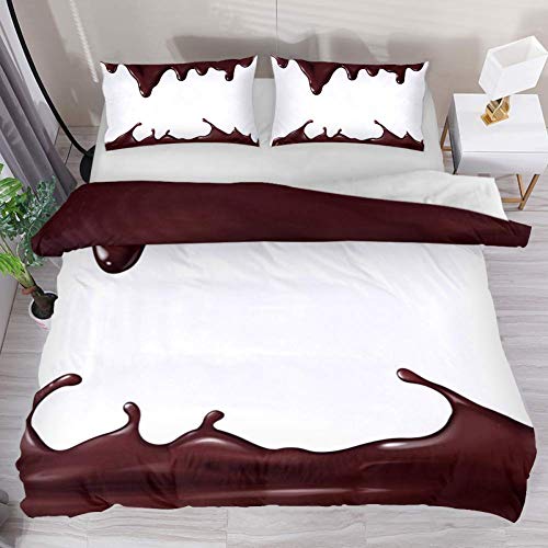 Josid Flowing - Juego de cama de 3 piezas con fundas de almohada (funda de edredón con cierre de cremallera), color chocolate líquido