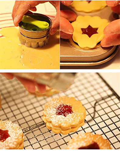 Joyeee Linzer Molde/Cortador para Galletas, Mini Cortadores Clasificados de Galleta de Sándwich y Fabricante, Cutie Molde del Alimento o la Pasta de Azúcar Cortadores de Frutas (Verde)