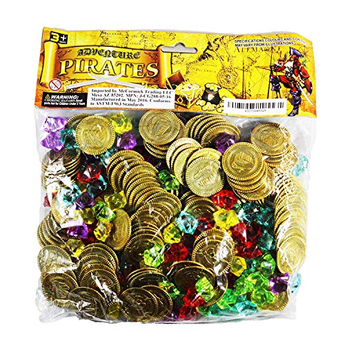 JOYIN 288pcs Monedas Doradas Piratas de Juguete para Niños de Halloween Fiesta Piratas Temáticas (144 Monedas + 144 Gemas)