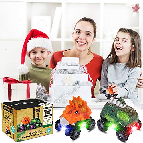 joylink Dinosaurio Coche, 2 Pcs Juguetes de Dinosaurios Coche con Luces LED y Sonido Realista Dinosaurio Juguete Coche Regalos de Cumpleaños para Niños Juguetes para Niñas de 3-8 Años