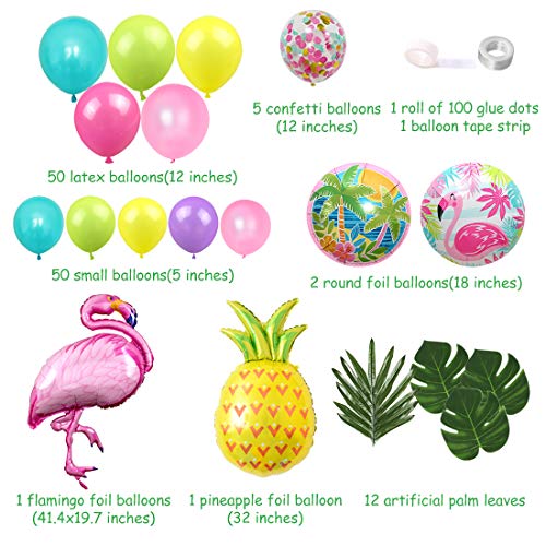 JOYMEMO Globo Tropical Hawaiano Guirnalda Kit de Arco Flamingo Palmera Piña Globos de Aluminio para la Playa de Verano Fiesta temática de Luau Cumpleaños Baby Shower