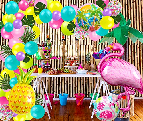 JOYMEMO Globo Tropical Hawaiano Guirnalda Kit de Arco Flamingo Palmera Piña Globos de Aluminio para la Playa de Verano Fiesta temática de Luau Cumpleaños Baby Shower