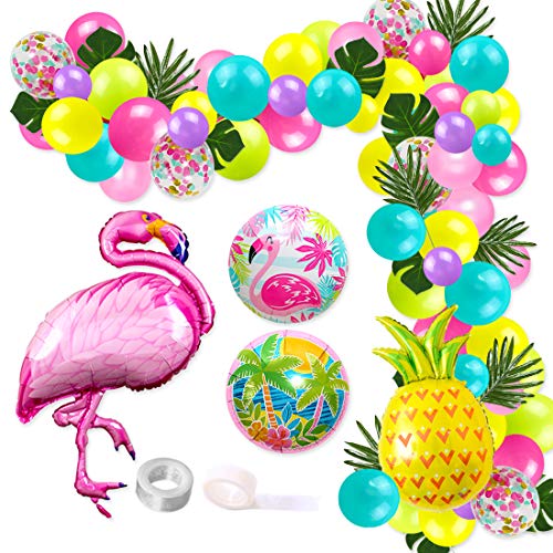 JOYMEMO Globo Tropical Hawaiano Guirnalda Kit de Arco Flamingo Palmera Piña Globos de Aluminio para la Playa de Verano Fiesta temática de Luau Cumpleaños Baby Shower