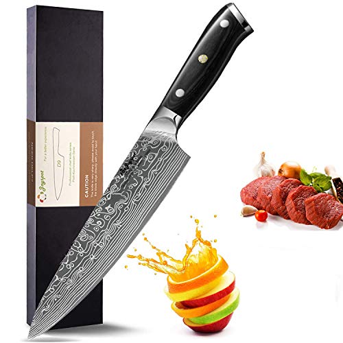 Joyspot Cuchillos Cocina, Patrón de Damasco Cuchillo Cocina Profesionales 20 cm, 8 Pulgadas Cuchillo de Cocinero de Acero Inoxidable Alemán, Hoja Durable y Afilada para Verduras, Frutas y Carne …