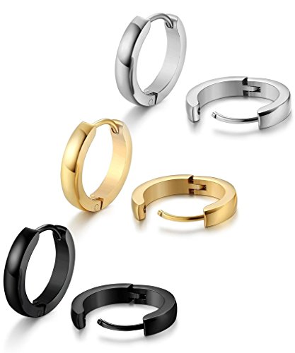 Jstyle Joyería en Acero Inoxidable 3 Pares Pendientes Aro Negro Blanco y Dorado para Mujer Hombre