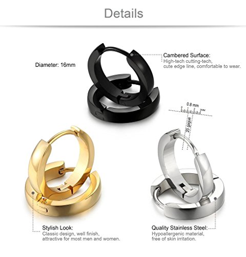 Jstyle Joyería en Acero Inoxidable 3 Pares Pendientes Aro Negro Blanco y Dorado para Mujer Hombre