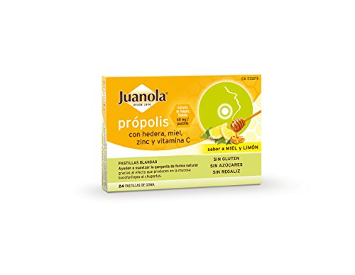 JUANOLA Própolis Sabor Miel y Limón - 24 pastillas blandas - Ayudan a suavizar la garganta de forma natural. Producto alimenticio con Própolis, Hedera, Miel, Zinc y Vitamina C.