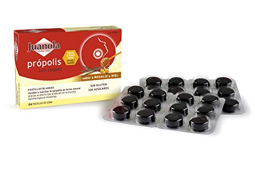 JUANOLA Própolis Sabor Regaliz y Miel - 24 pastillas blandas - Ayudan a suavizar la garganta de forma natural. Producto alimenticio con Própolis y Regaliz.