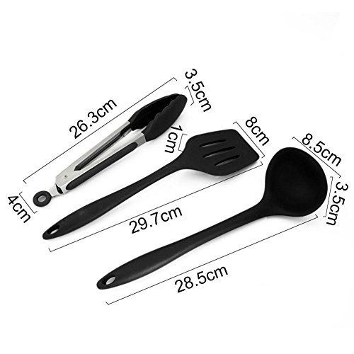 Juego de 10 utensilios de cocina, silicona resistente al calor, antiadherente, para cocina, utensilios de cocina, pinzas, batidos, cepillos, cucharas, espátulas, cuchara ranurada, cucharilla negro