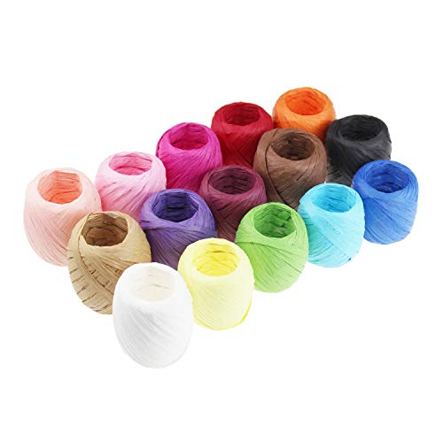 Juego de 15 rollos de cinta de papel de rafia, 15 colores, para manualidades, caja de regalo