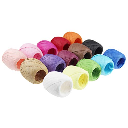 Juego de 15 rollos de cinta de papel de rafia, 15 colores, para manualidades, caja de regalo