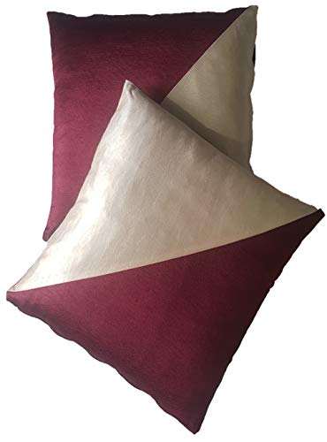 Juego de 2 fundas de almohada decorativas de tela de raso suave para decoración del hogar, 45 x 45 cm, color crema y vino