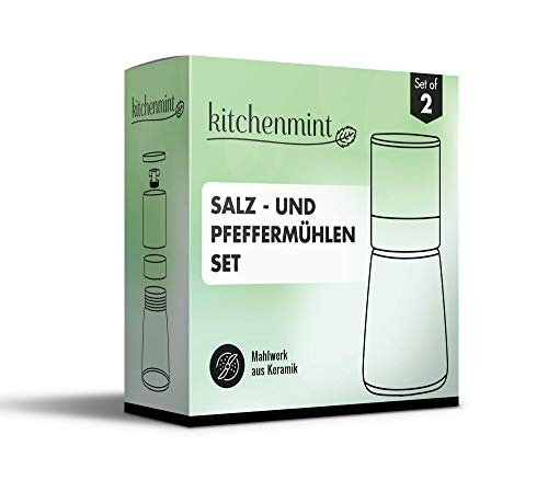 Juego de 2 molinillos de especias manuales de acero inoxidable y cristal con mecanismo ajustable de cerámica – molinillo de pimienta y sal rellenable con tapa