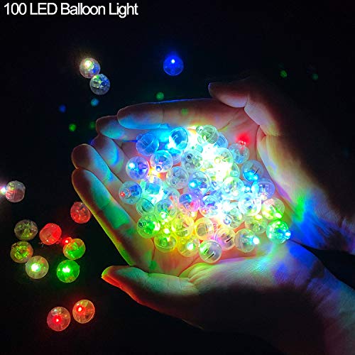 Juego de 200 Globos de Luz de LED Incluyes 100 Piezas Globos de LED Mini Bola Redonda de Luz y 100 Globos de Colores Variados 12 Pulgadas para Globos de Linterna de Papel Luces Brillan en Oscuridad