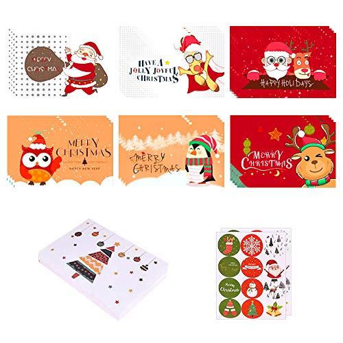 Juego de 24 tarjetas de Navidad, tarjetas de felicitación navideñas con sobres y pegatinas de sello, diseño de reno de Papá Noel, tarjetas de felicitación navideñas, tarjeta de regalo navideña