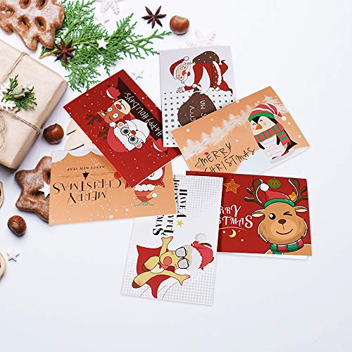 Juego de 24 tarjetas de Navidad, tarjetas de felicitación navideñas con sobres y pegatinas de sello, diseño de reno de Papá Noel, tarjetas de felicitación navideñas, tarjeta de regalo navideña