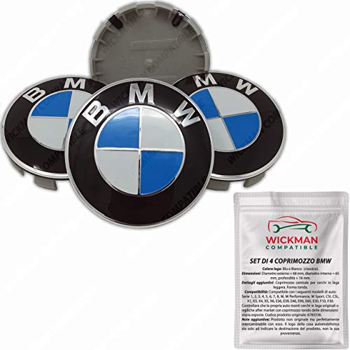 Juego de 4 tapacubos compatibles con BMW, color azul y blanco, clásico, 68 mm de diámetro.