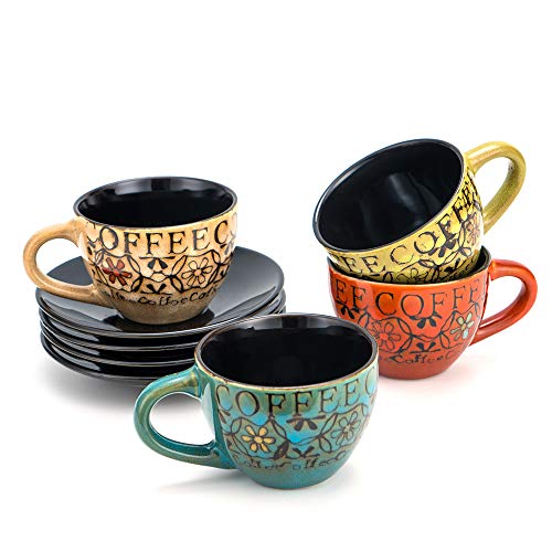 Juego de 4 tazas de café de cerámica para el hogar y la oficina (4 colores/200 ml)