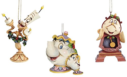 Juego de adornos para colgar en el árbol de Navidad de Mrs Potts y Chip, Cogsworth y Lumiere de La bella y la Bestia, de Disney Traditions, por Jim Shore