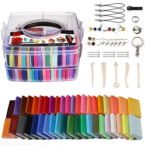 Juego de arcilla polimérica – 42 colores de modelado arcilla suave y no tóxica DIY Horno Horno Kit de arcilla con herramientas de modelado y caja de almacenamiento, cumpleaños para niños (multicolor)