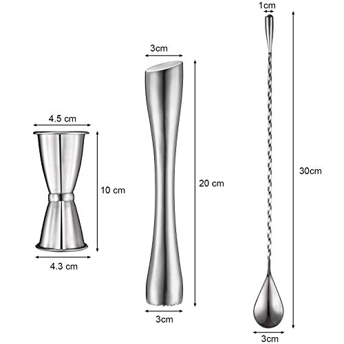 Juego de Batidor de Coctéles, Revolvedor de Cóctel de Acero Inoxidable, Medida de Cóctel Doble y Coctelera de Bar de Patrón Espiral Cuchara de Mezcla para Deliciosos Cócteles, Bebidas, Jugos