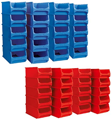 Juego de cajas apilables (40 unidades, calidad industrial, 2 tamaños, 20 unidades LB5 azul, 20 unidades LB4, color rojo