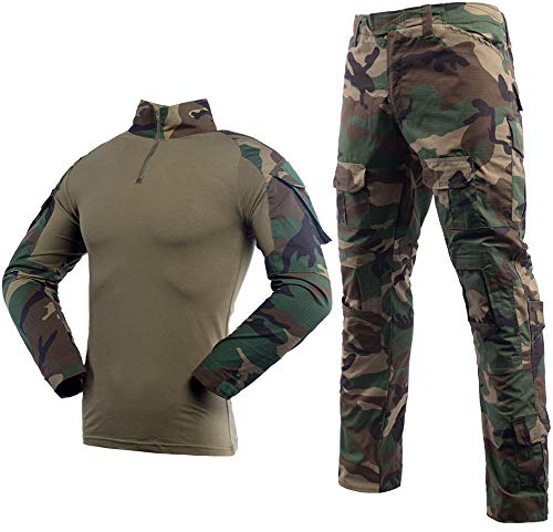 Juego de camiseta y pantalones tácticos de combate para hombre, manga larga, de ripstop, uniforme militar de caza multicam, Comando Supremo de Submarinos y Bosques, para Airsoft