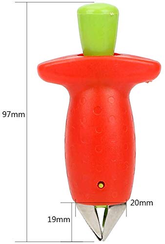 Juego de cortadores de cortador y rebanador de fresas Pitters de cereza Cuchillo portátil Gadget Fruta Vegetal Extractor de tallos de hojas Tallos de tomate Herramientas de frutas (2Pack+Slicer)