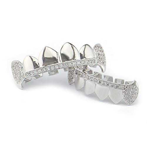 Juego de dientes con diseño de cruz chapada en oro con diamantes de imitación, excelente corte para todos los tipos de dientes, juego de parrilla superior e inferior, Hip Hop Bling Grillz