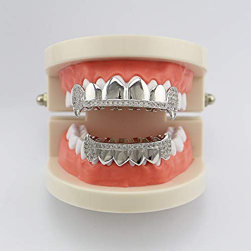 Juego de dientes con diseño de cruz chapada en oro con diamantes de imitación, excelente corte para todos los tipos de dientes, juego de parrilla superior e inferior, Hip Hop Bling Grillz