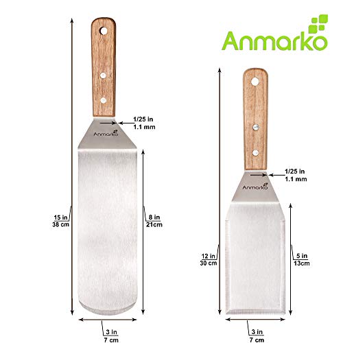 Juego de espátula profesional para parrilla - Espátula de acero inoxidable y espátula - Accesorios para parrilla pesada ideal para parrilla de hierro fundido barbacoa plana - grado comercial 