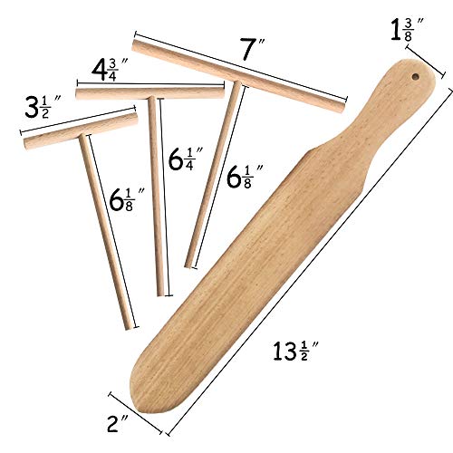 Juego de espátula y espátula de madera natural para hacer crepes, madera de haya natural, 4 piezas (3.5 pulgadas, 4.75 pulgadas, 7 pulgadas espátulas y 13.5 pulgadas espátula)