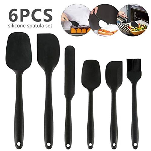 Juego de espátulas de silicona resistentes al calor, 6 piezas de utensilios de cocina de silicona, incluye cepillo, cuchara, espátula, crema para tartas, mantequilla, espátula de silicona para hornear